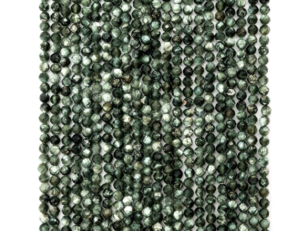 High Quality Natural Seraphinite Faceted Round Sparkly Beads, 2mm/3mm Seraphinite Green Gemstone Beads,15.5" Full Strand,SKU#U213