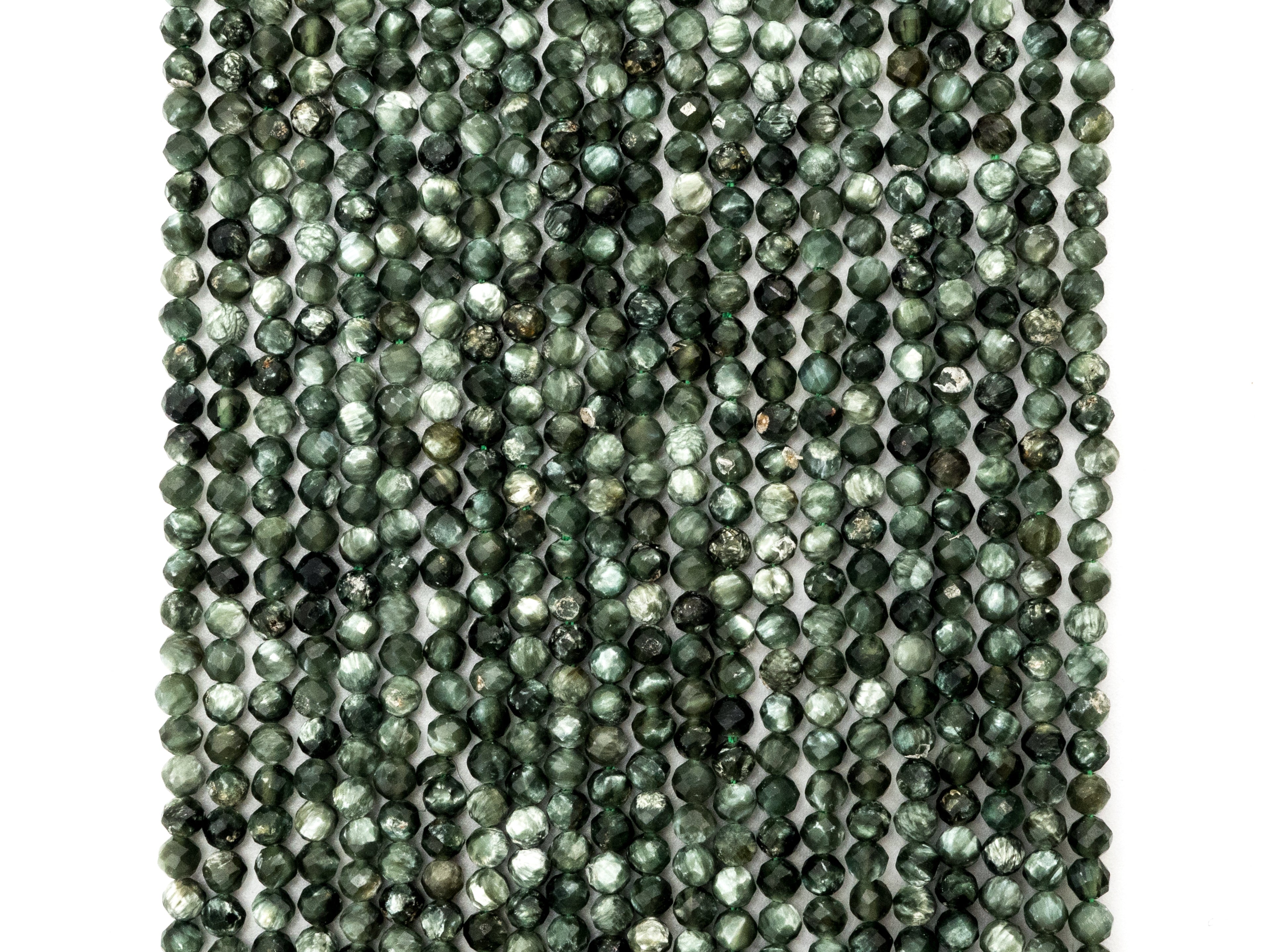 High Quality Natural Seraphinite Faceted Round Sparkly Beads, 2mm/3mm Seraphinite Green Gemstone Beads,15.5" Full Strand,SKU#U213