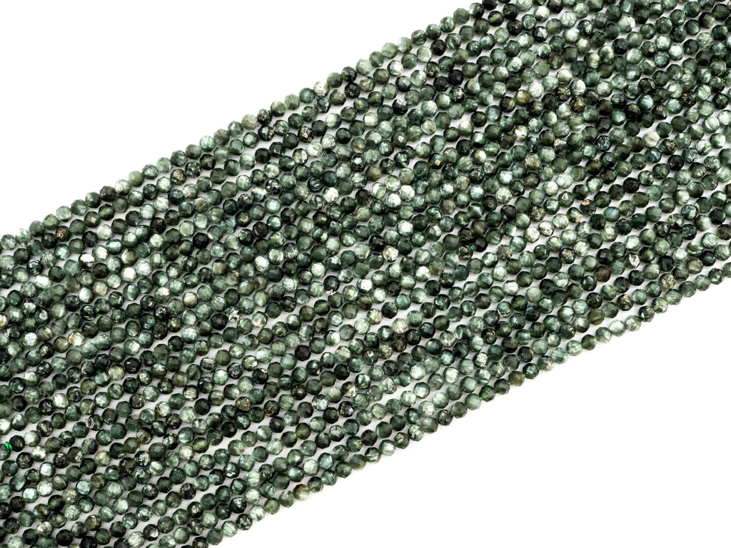 High Quality Natural Seraphinite Faceted Round Sparkly Beads, 2mm/3mm Seraphinite Green Gemstone Beads,15.5" Full Strand,SKU#U213