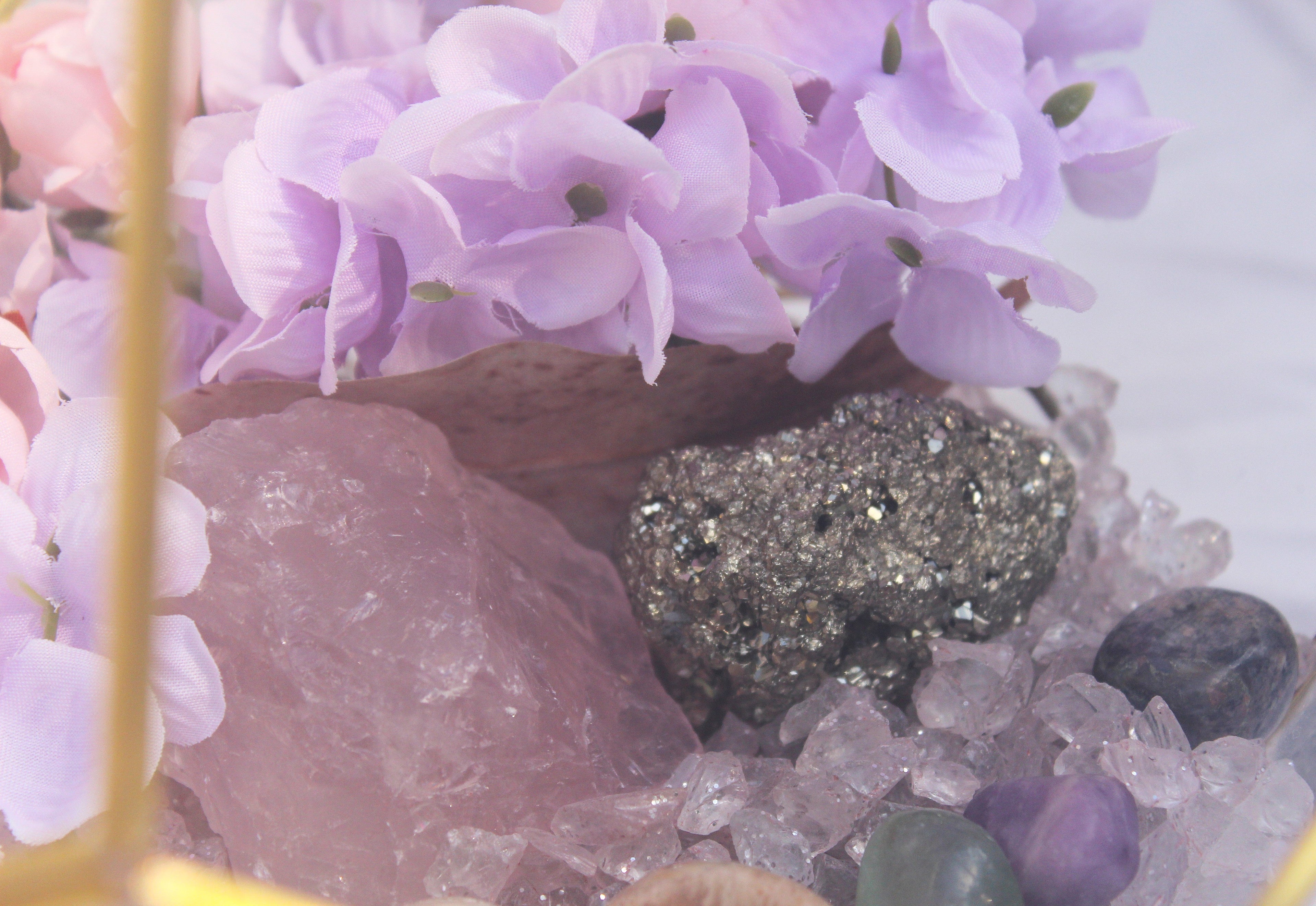Crystal Geode Terrarium Rose Quartz and Pyrite - Luck in Love