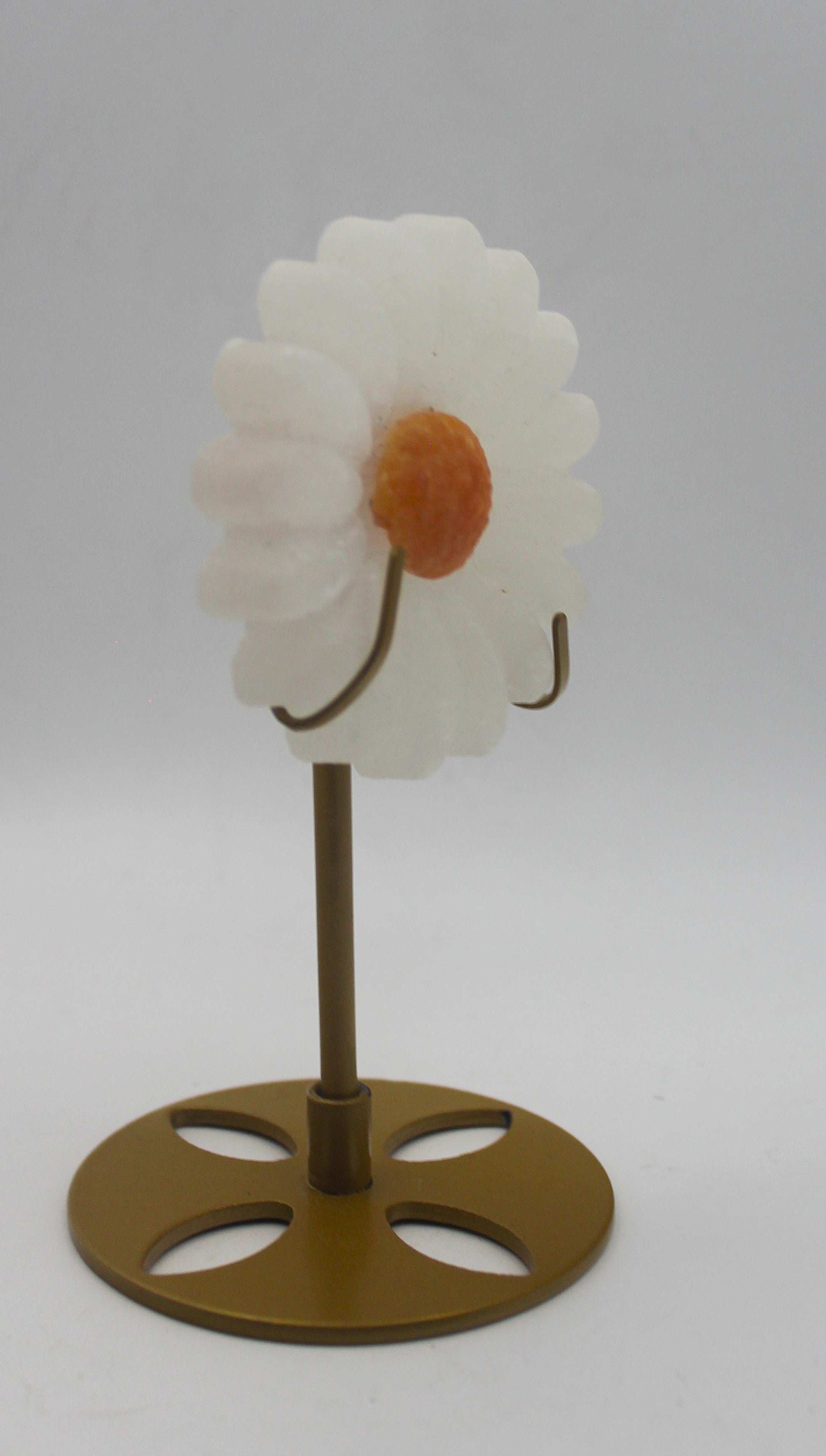 Selenite Daisy Carving with Stand – Cleansing Energy Floral Crystal Decor