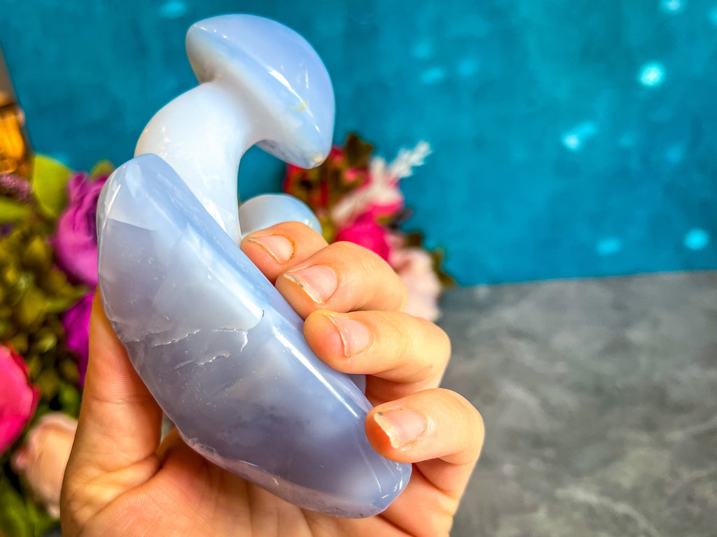 Beautiful 5" Blue Chalcedony MUSHROOM Sculpture