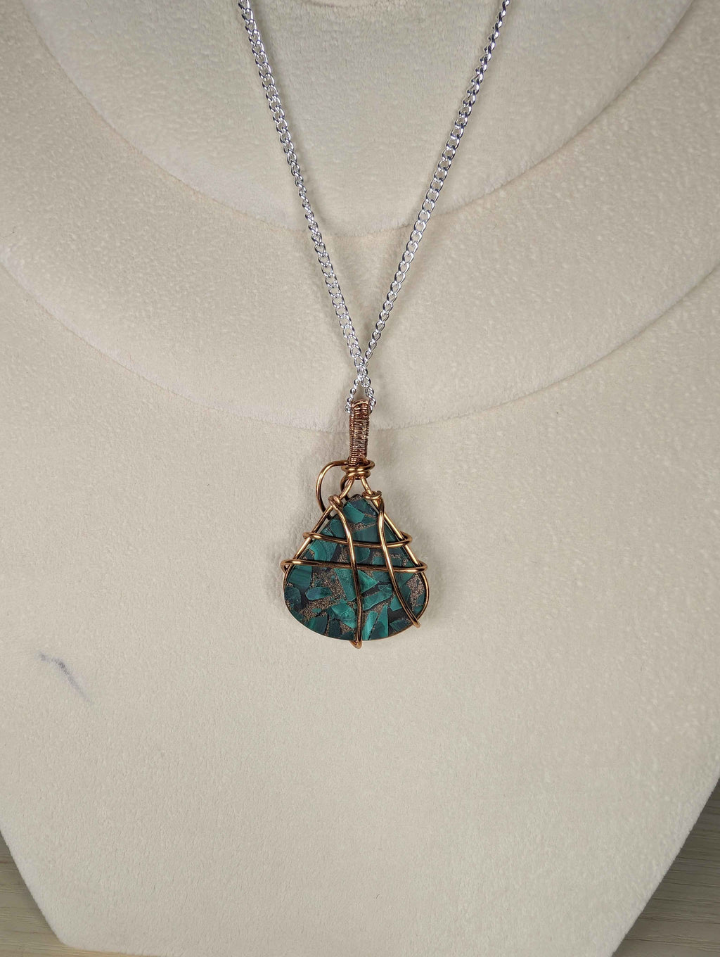 Plated Malachite in Copper Matrix Pendant Necklace