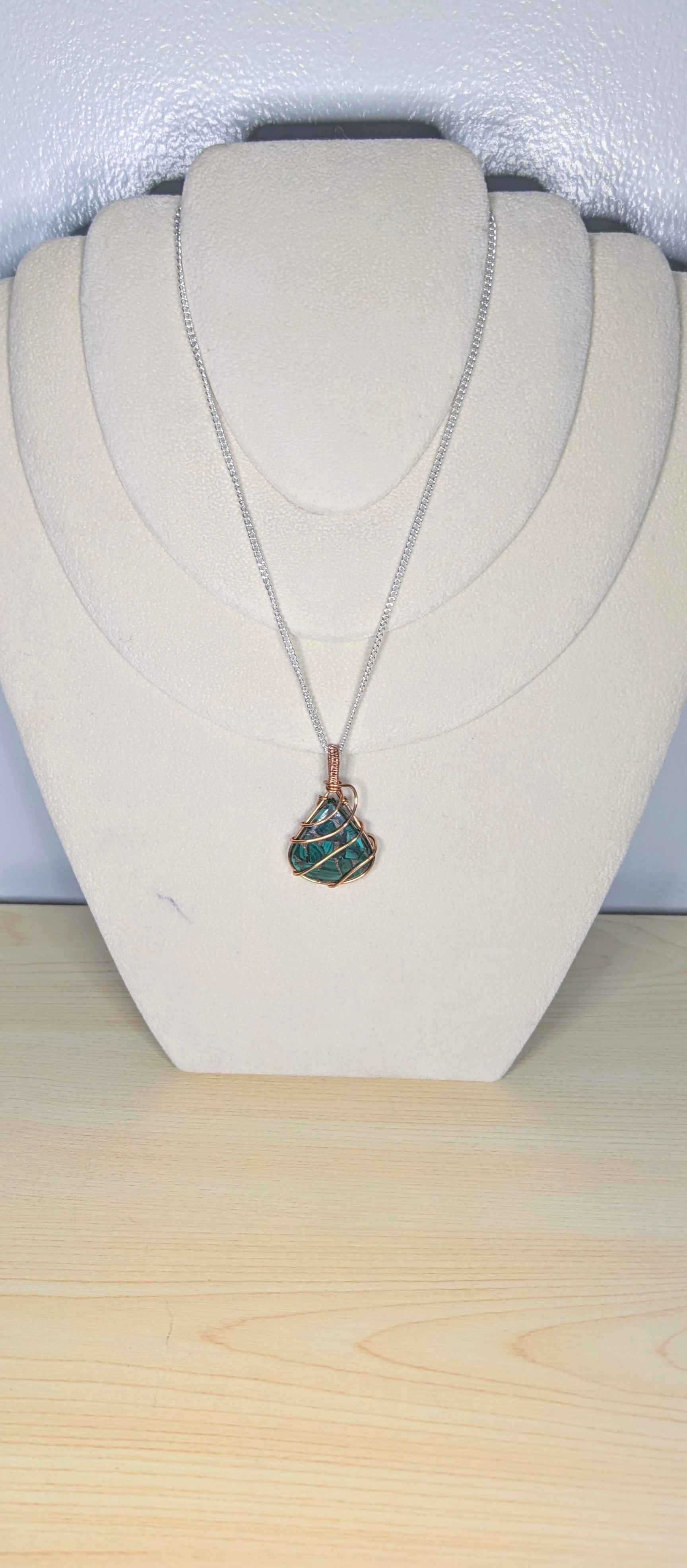 Plated Malachite in Copper Matrix Pendant Necklace