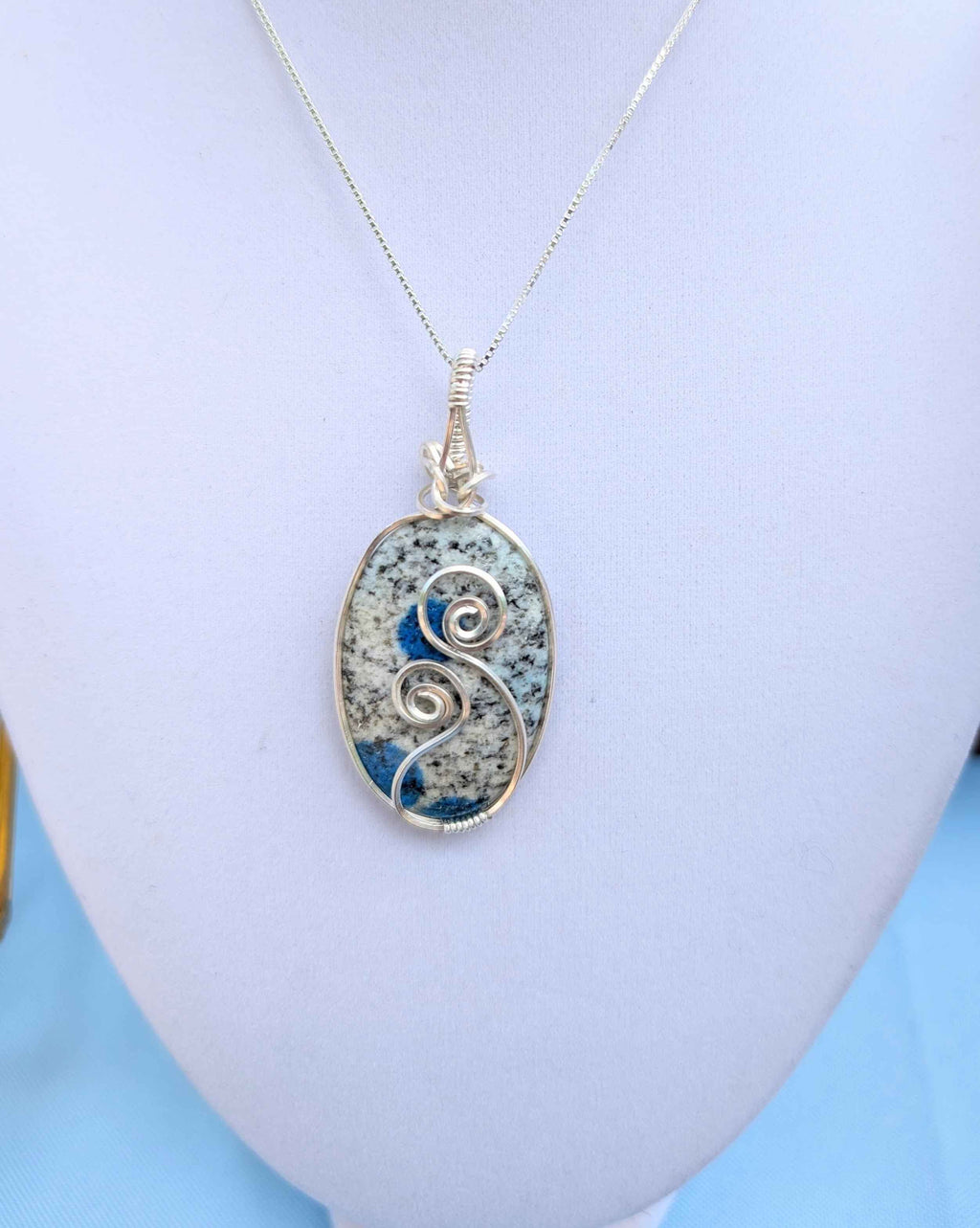 Silver Argentium K2 "Blueberry" Jasper Pendant Necklace – Blue Granite Stone, Crown & Third Eye Clarity