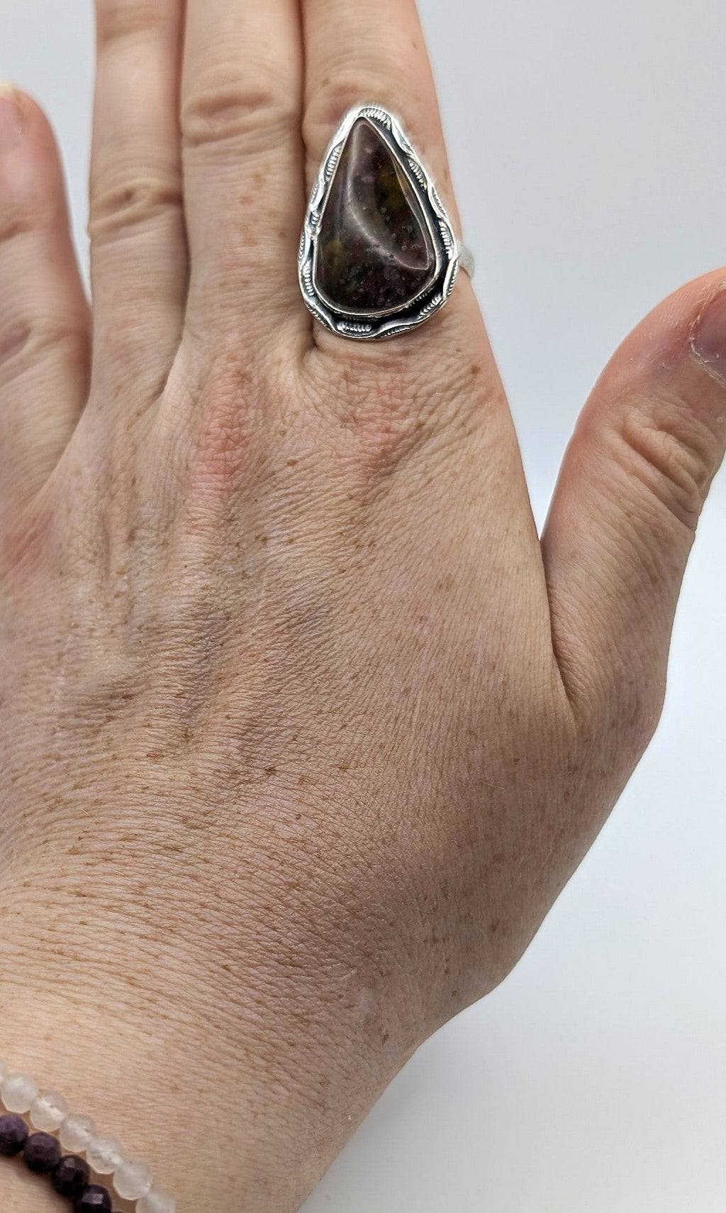 Ring Ocean Jasper Silver Color Plated Statement