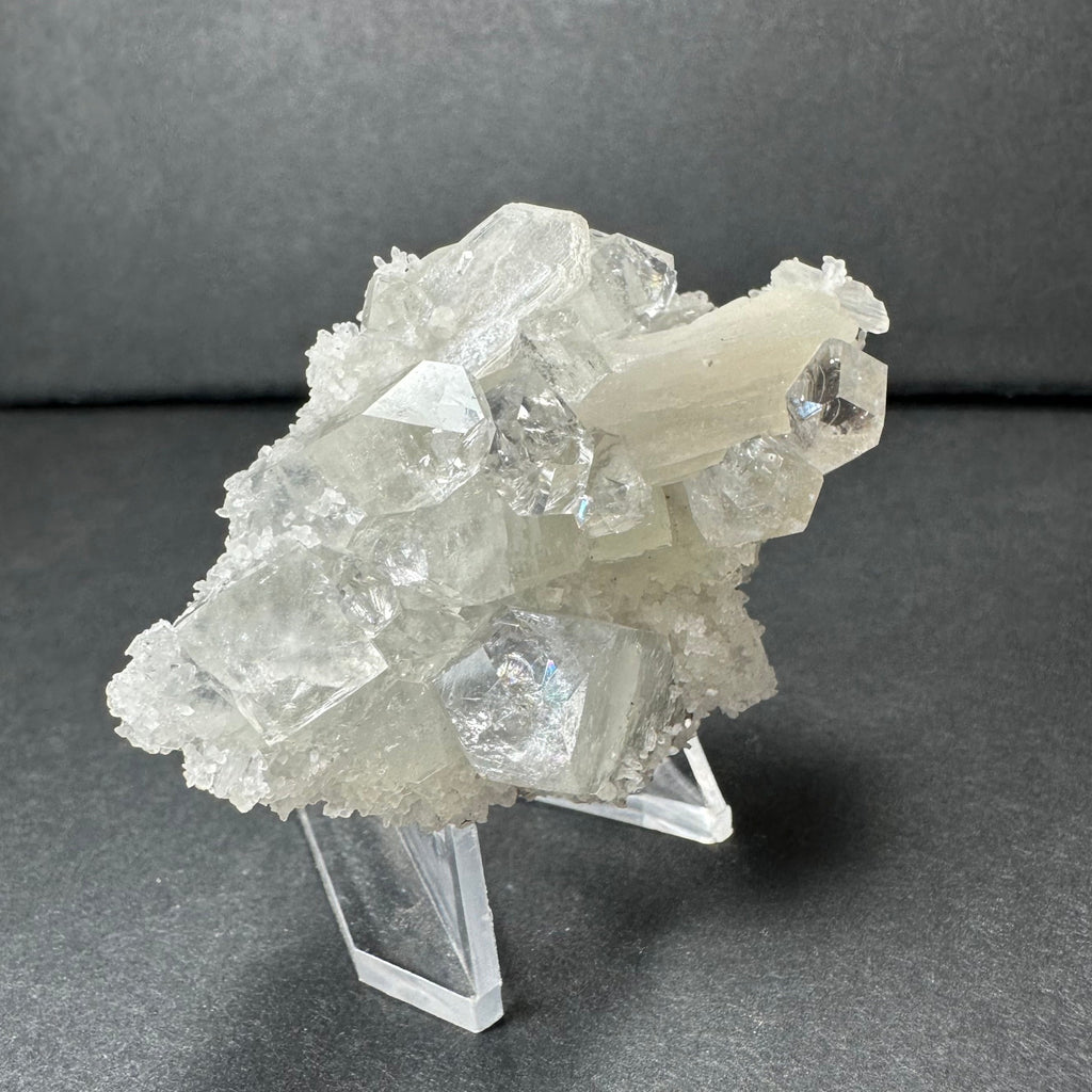 Clear Apophyllite Cluster with White Stilbite on Chalcedony from India