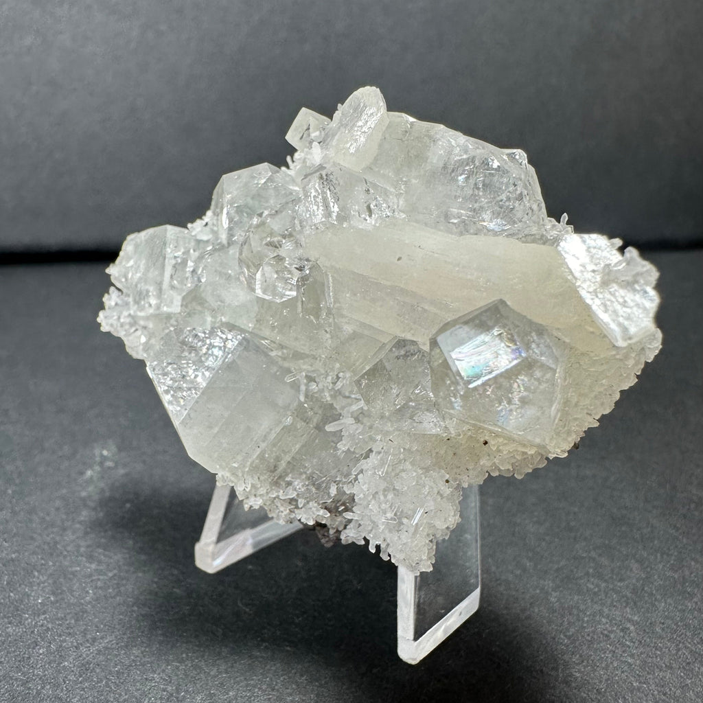 Clear Apophyllite Cluster with White Stilbite on Chalcedony from India