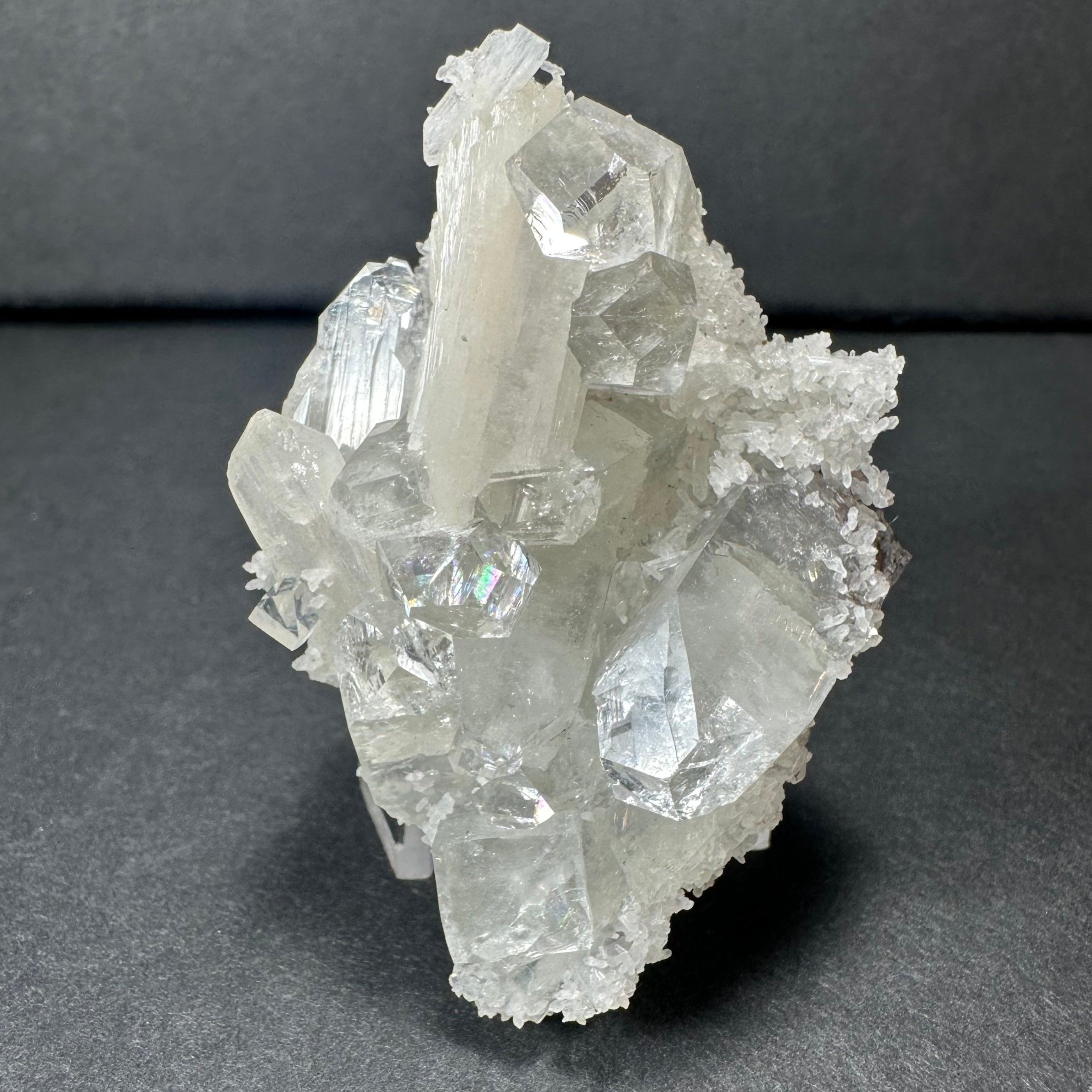 Clear Apophyllite Cluster with White Stilbite on Chalcedony from India