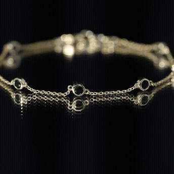 Natural Black Spinel 7 Stone Station Chain Bracelet