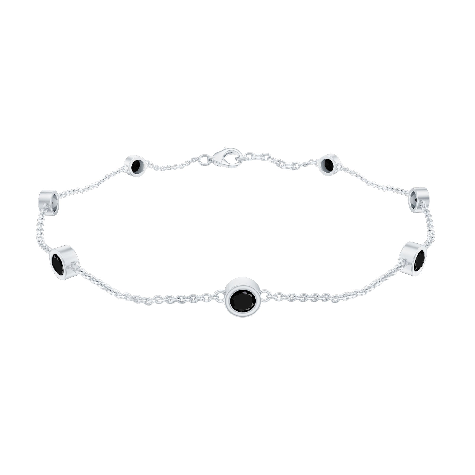 Natural Black Spinel 7 Stone Station Chain Bracelet