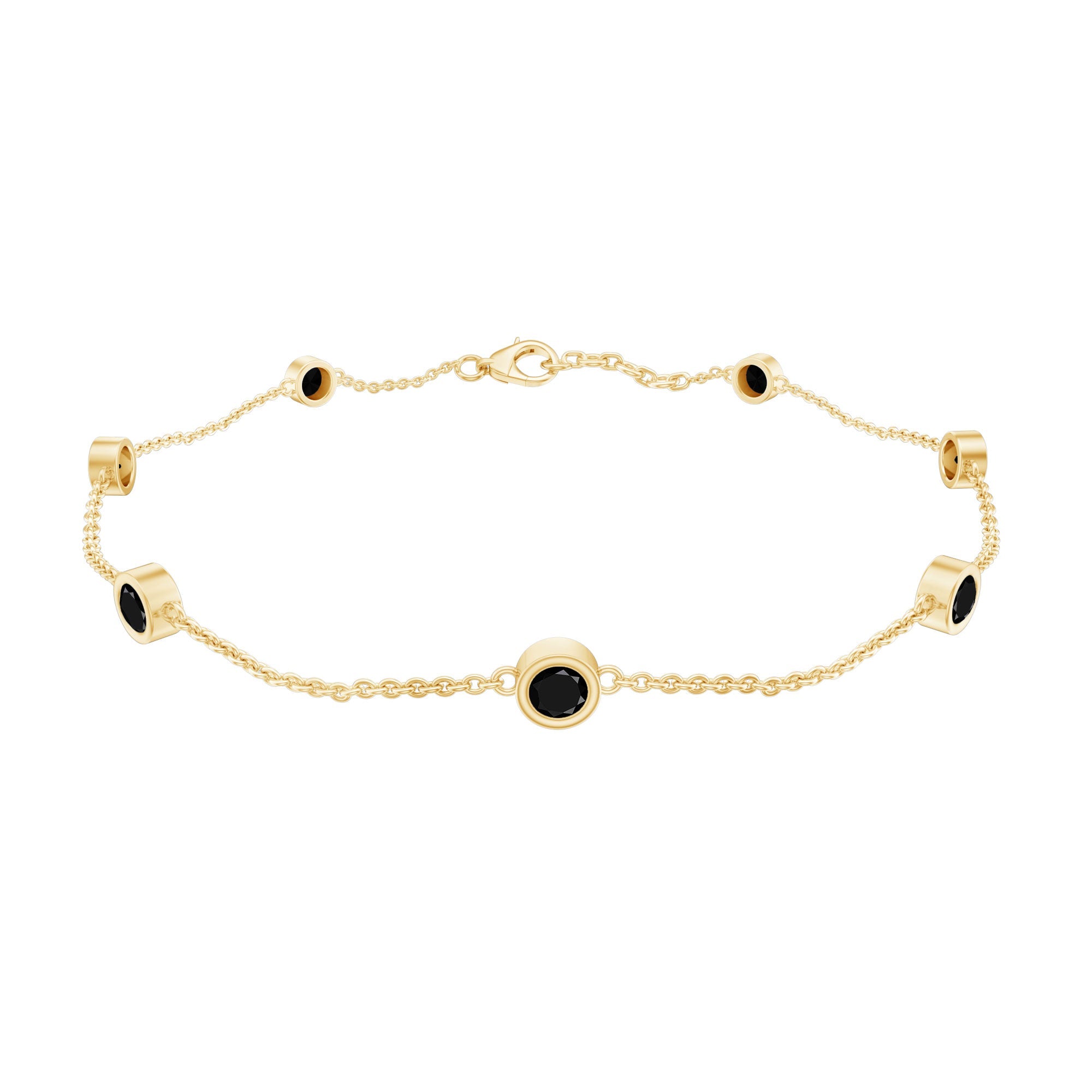 Natural Black Spinel 7 Stone Station Chain Bracelet