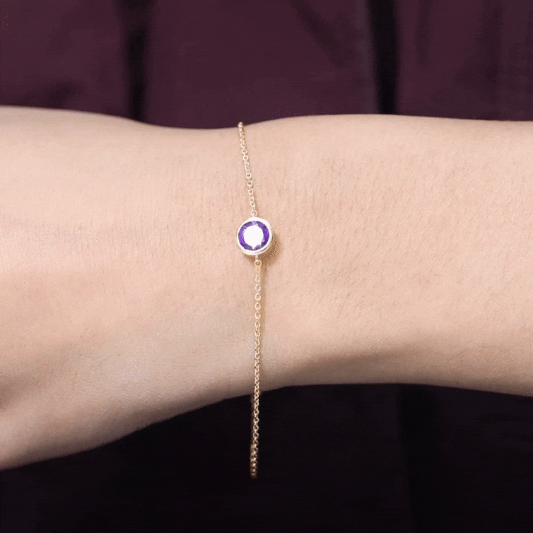 Genuine 7MM Amethyst Solitaire Chain Bracelet in Bezel Set