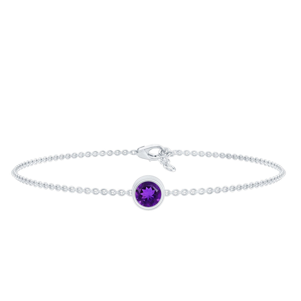 Genuine 7MM Amethyst Solitaire Chain Bracelet in Bezel Set