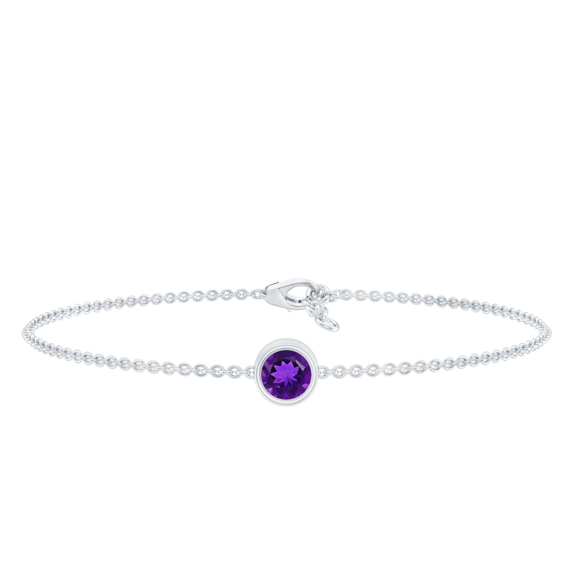 Genuine 7MM Amethyst Solitaire Chain Bracelet in Bezel Set