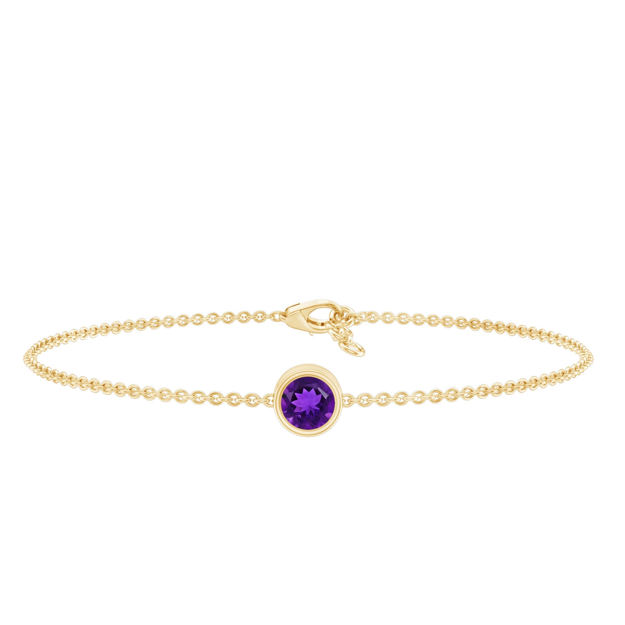 Genuine 7MM Amethyst Solitaire Chain Bracelet in Bezel Set