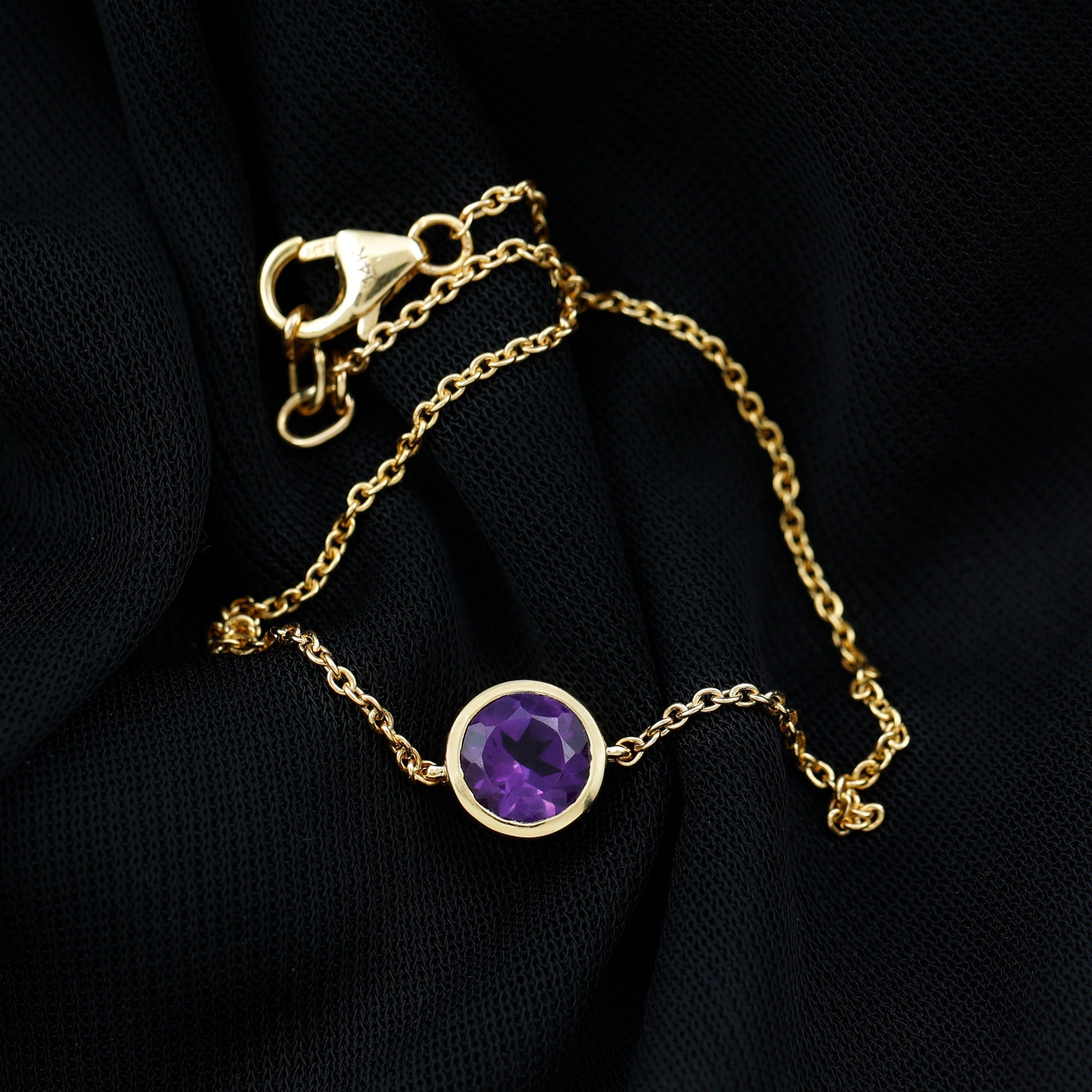 Genuine 7MM Amethyst Solitaire Chain Bracelet in Bezel Set