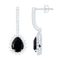 Natural 6X8mm Black Spinel Teardrop Earrings with Moissanite Halo