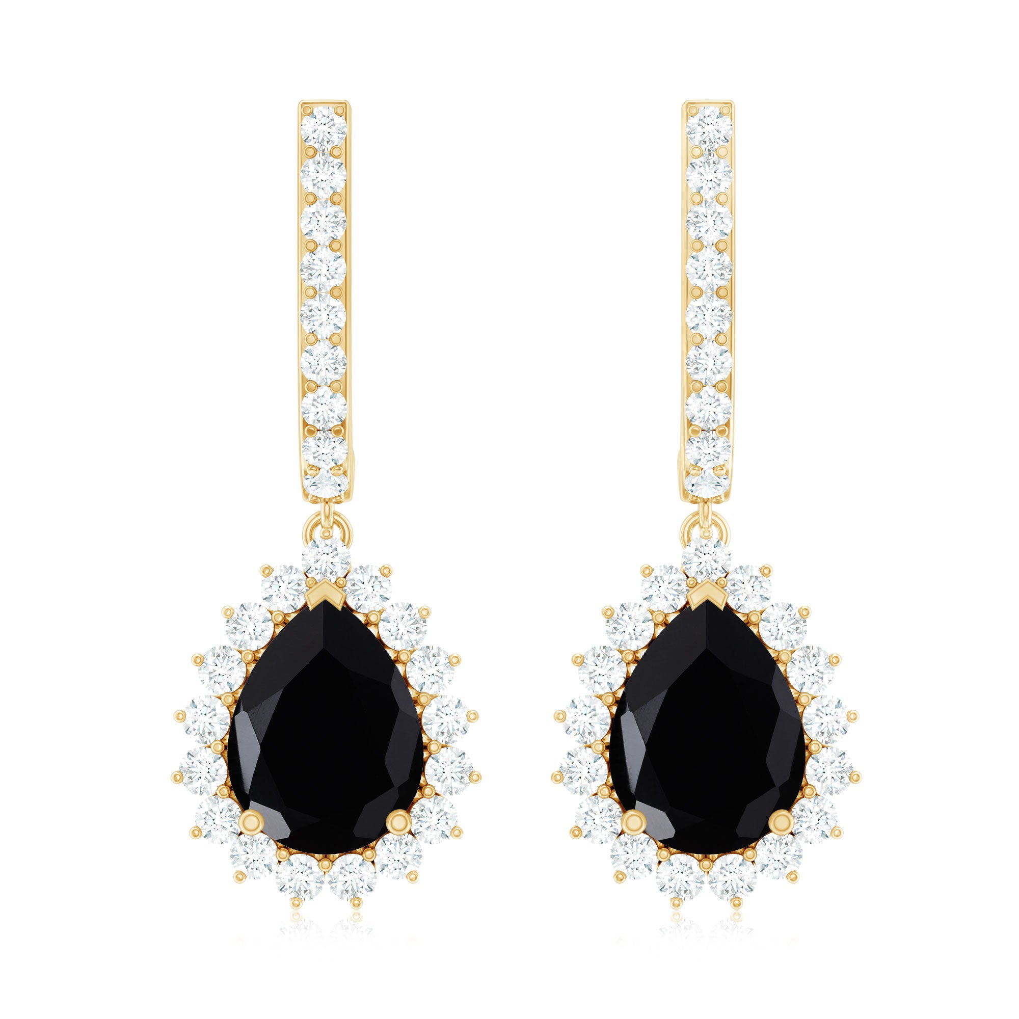 Natural 6X8mm Black Spinel Teardrop Earrings with Moissanite Halo