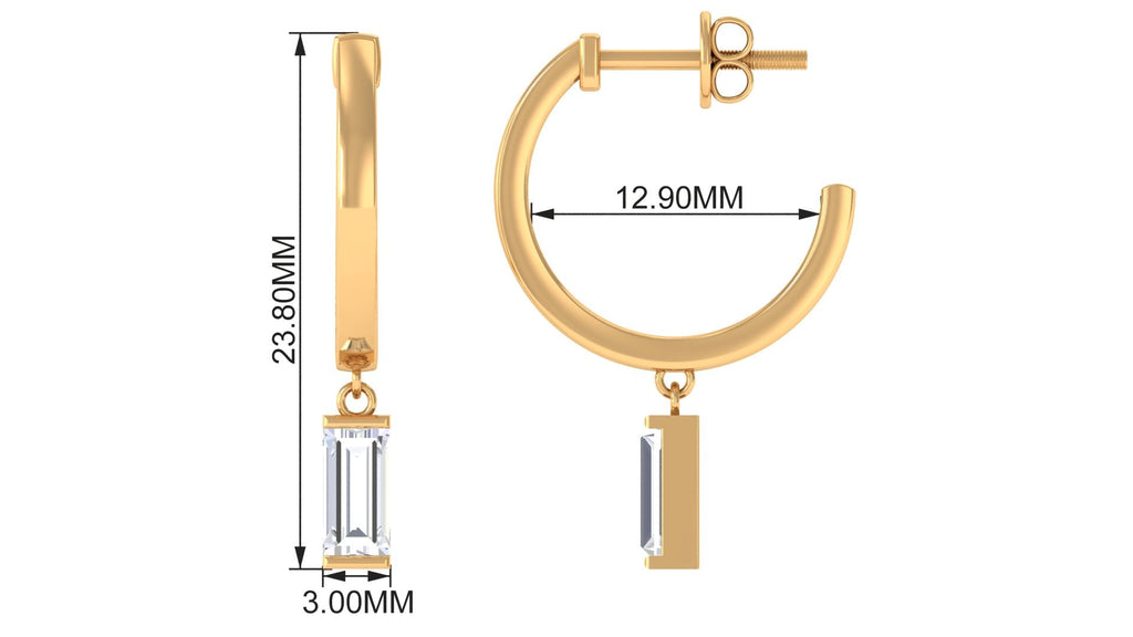 Natural Baguette Diamond Drop Hoop Earrings