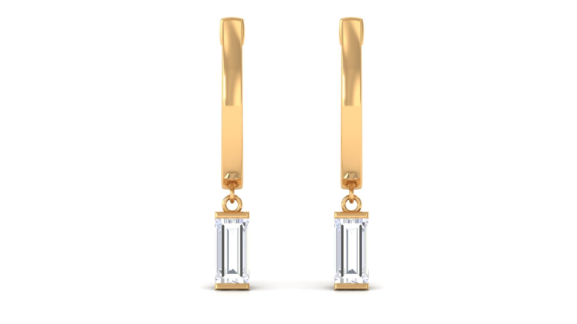Natural Baguette Diamond Drop Hoop Earrings