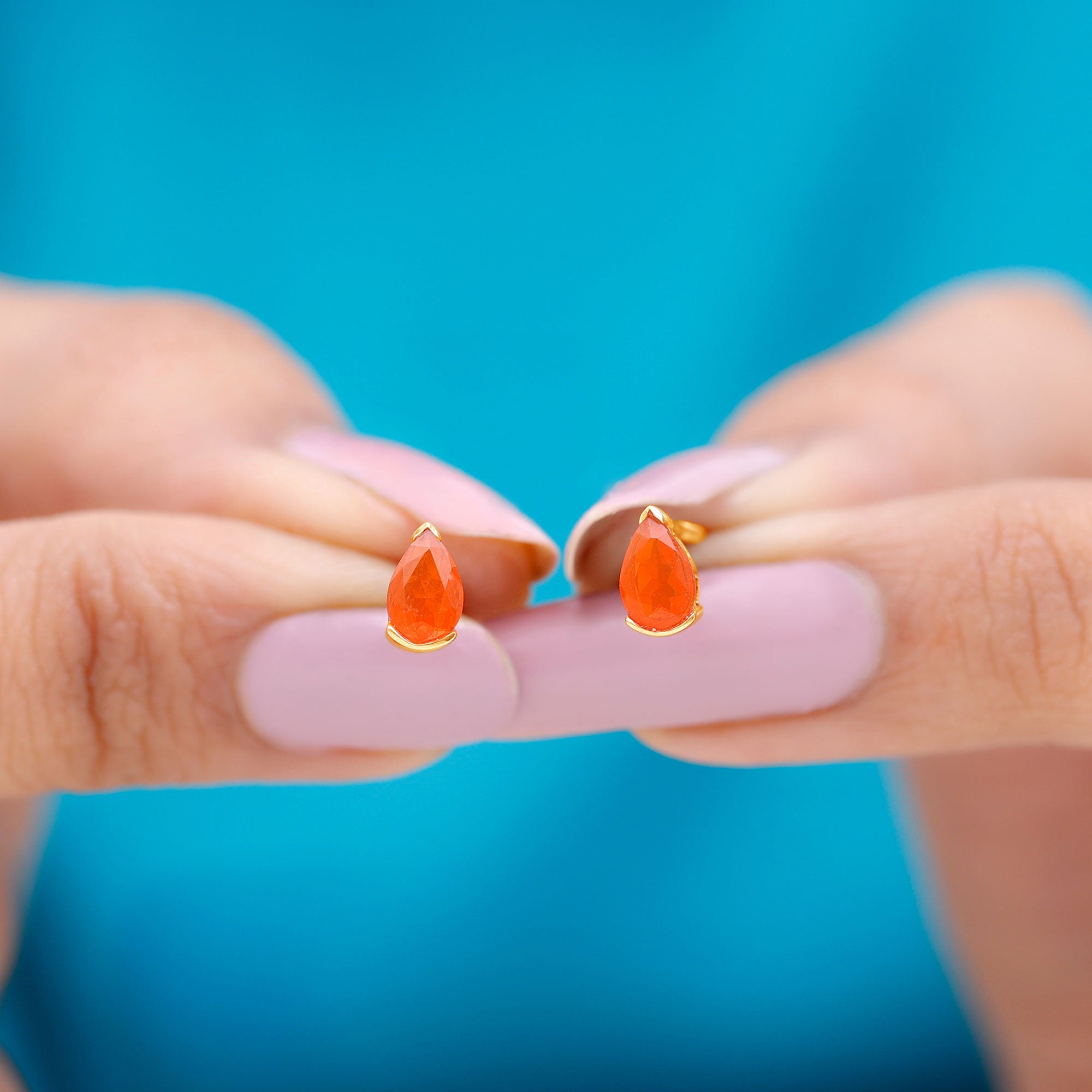 Natural 1 Carat Fire Opal Teardrop Stud Earrings