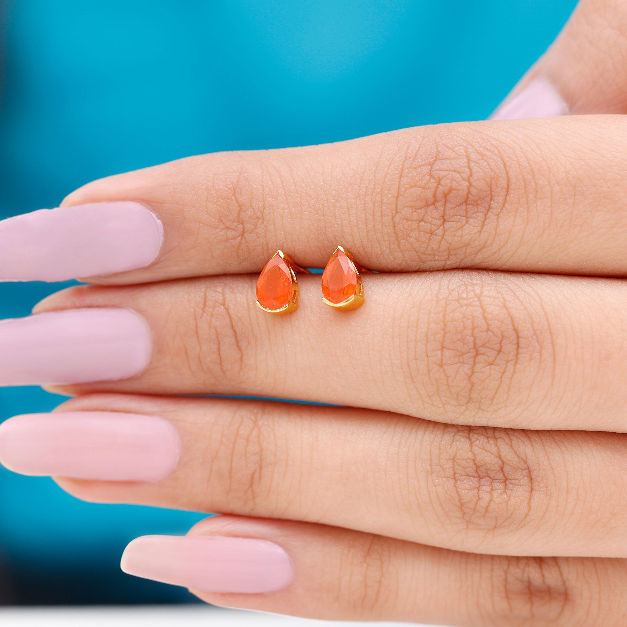 Natural 1 Carat Fire Opal Teardrop Stud Earrings