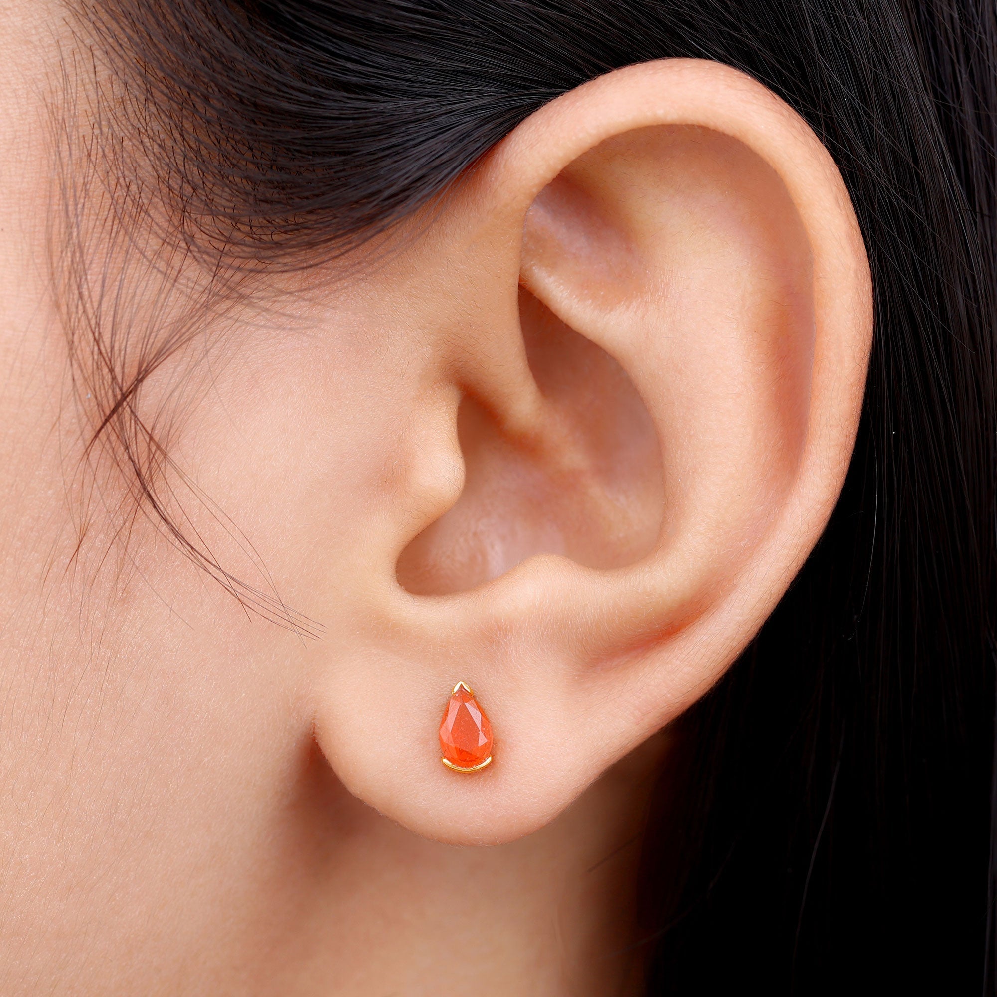 Natural 1 Carat Fire Opal Teardrop Stud Earrings