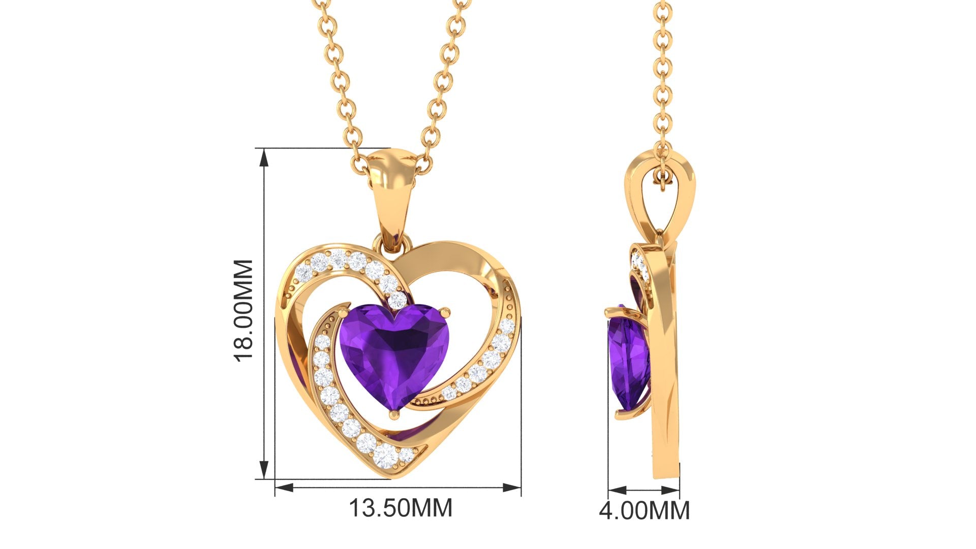 Natural 1 Carat Amethyst Heart Pendant Necklace with Diamond