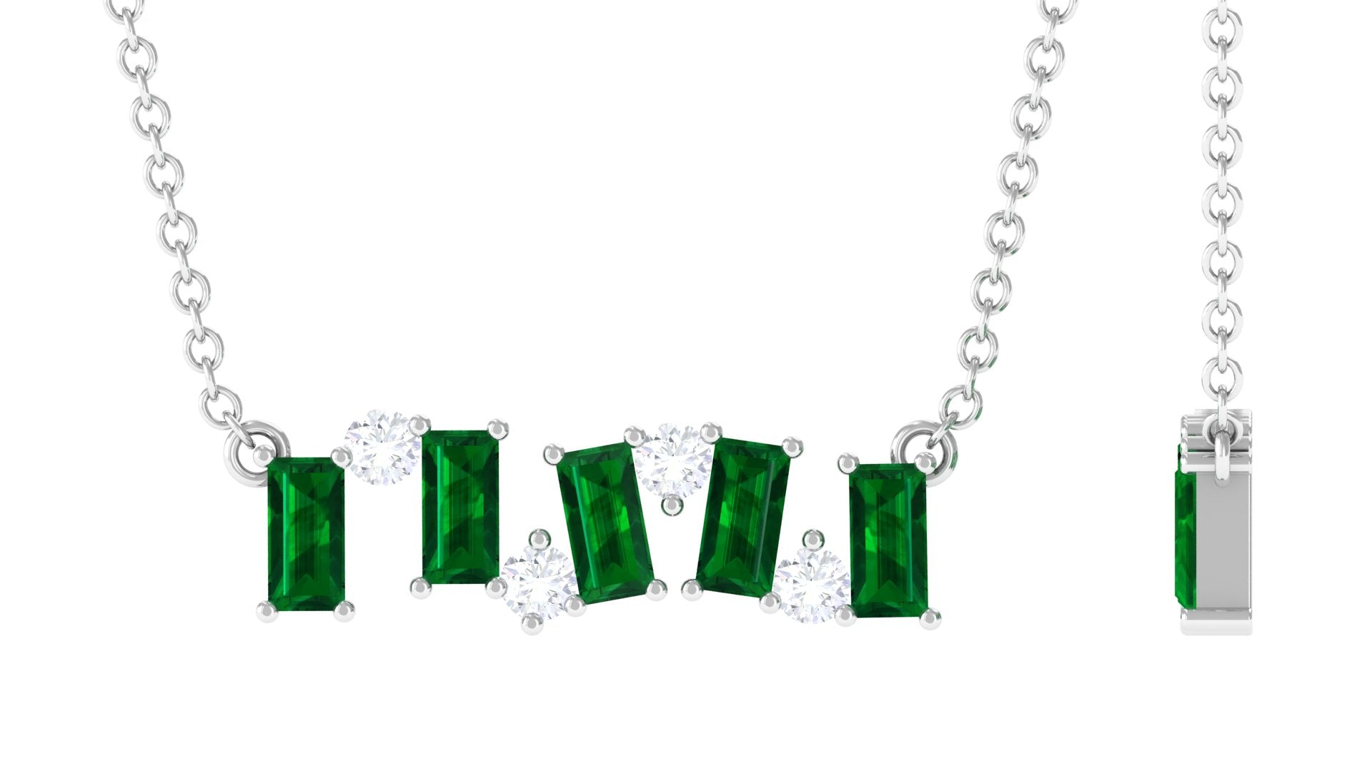 Natural Baguette Emerald Bar Necklace with Certificate