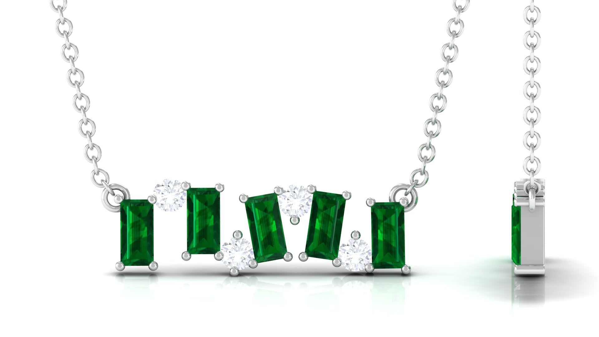 Natural Baguette Emerald Bar Necklace with Certificate