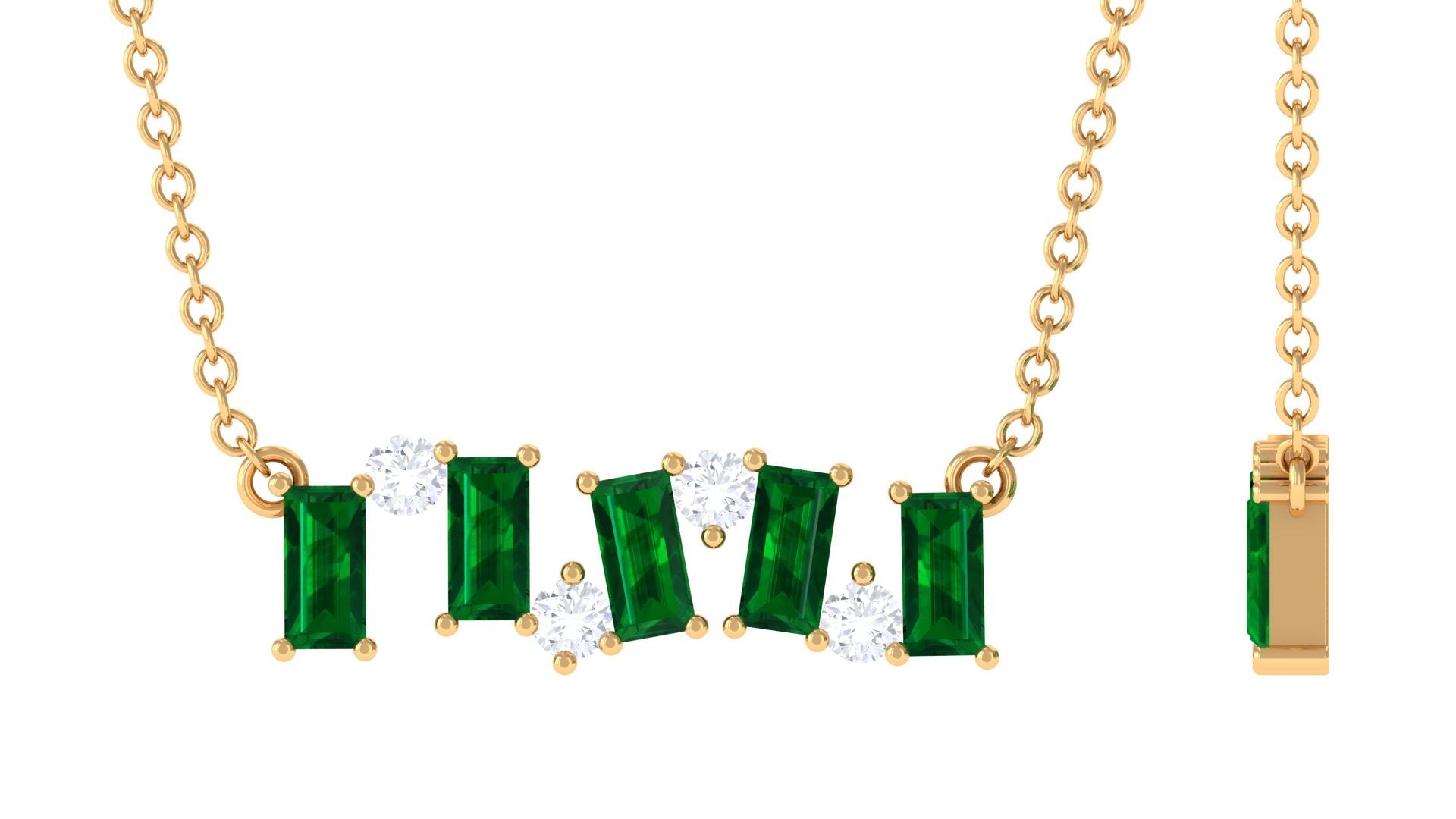 Natural Baguette Emerald Bar Necklace with Certificate