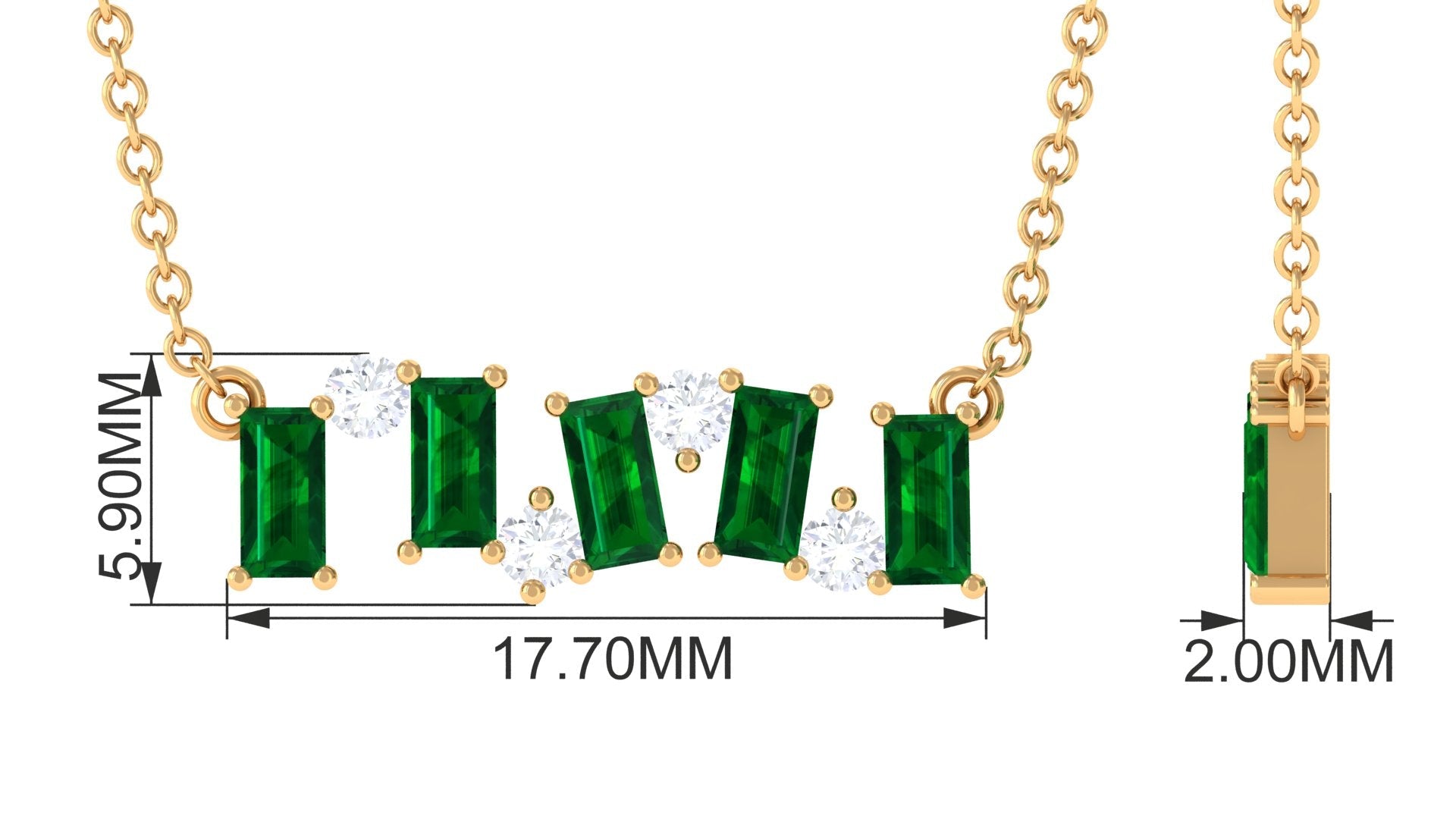 Natural Baguette Emerald Bar Necklace with Certificate