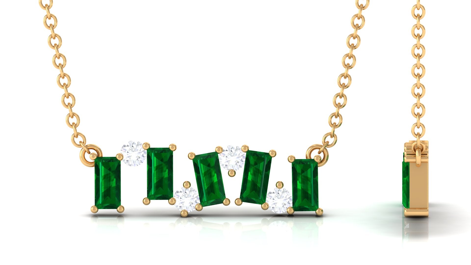 Natural Baguette Emerald Bar Necklace with Certificate