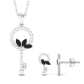 Natural Black Onyx Key Pendant and Earrings Set with Diamond