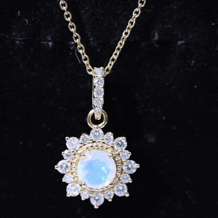 Natural 0.8 Ethiopian Opal Flower Necklace with Diamond Halo