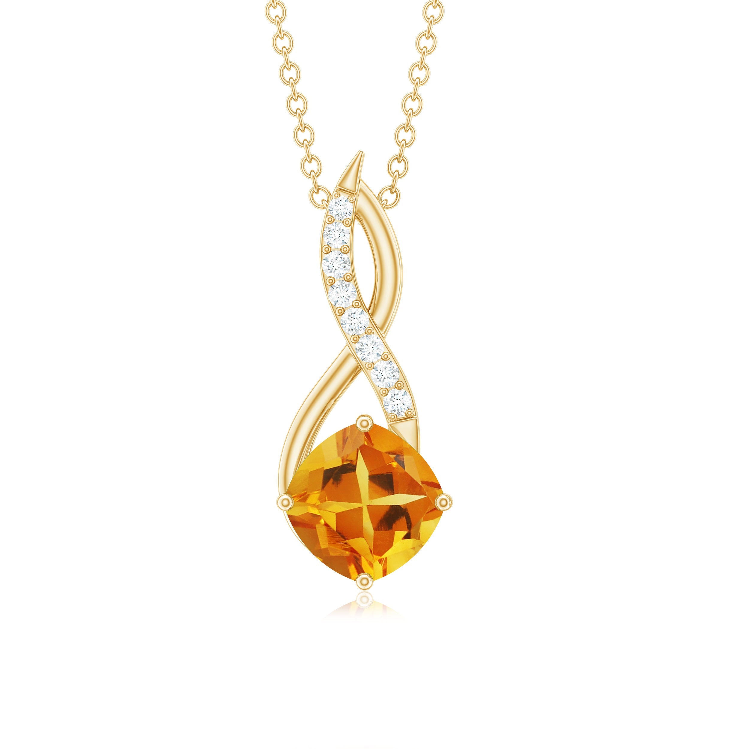 Natural 2.23 Carat Cushion Cut Citrine Infinity Pendant Necklace with Diamond