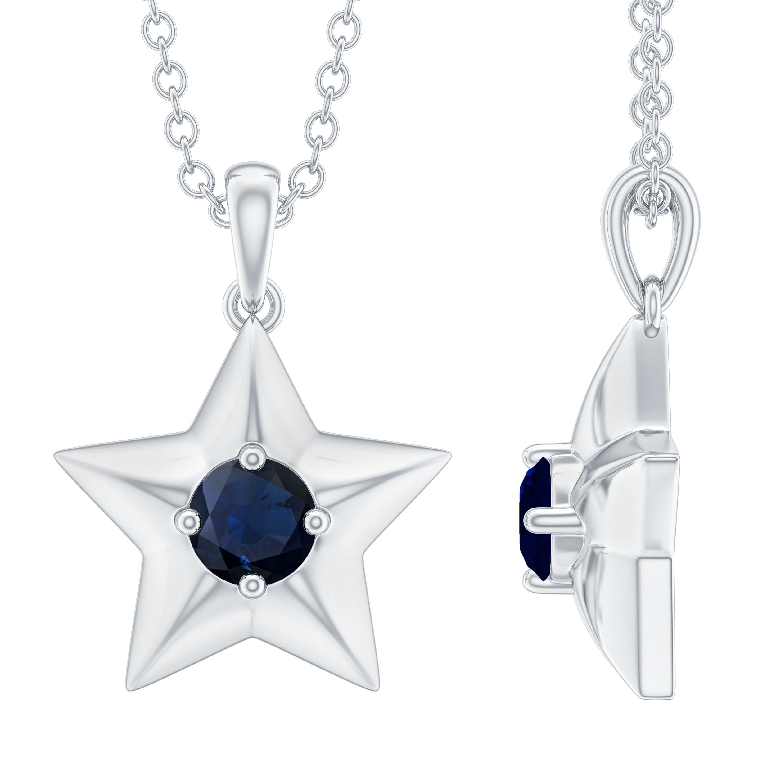 Natural Blue Sapphire Star Pendant Necklace for Women