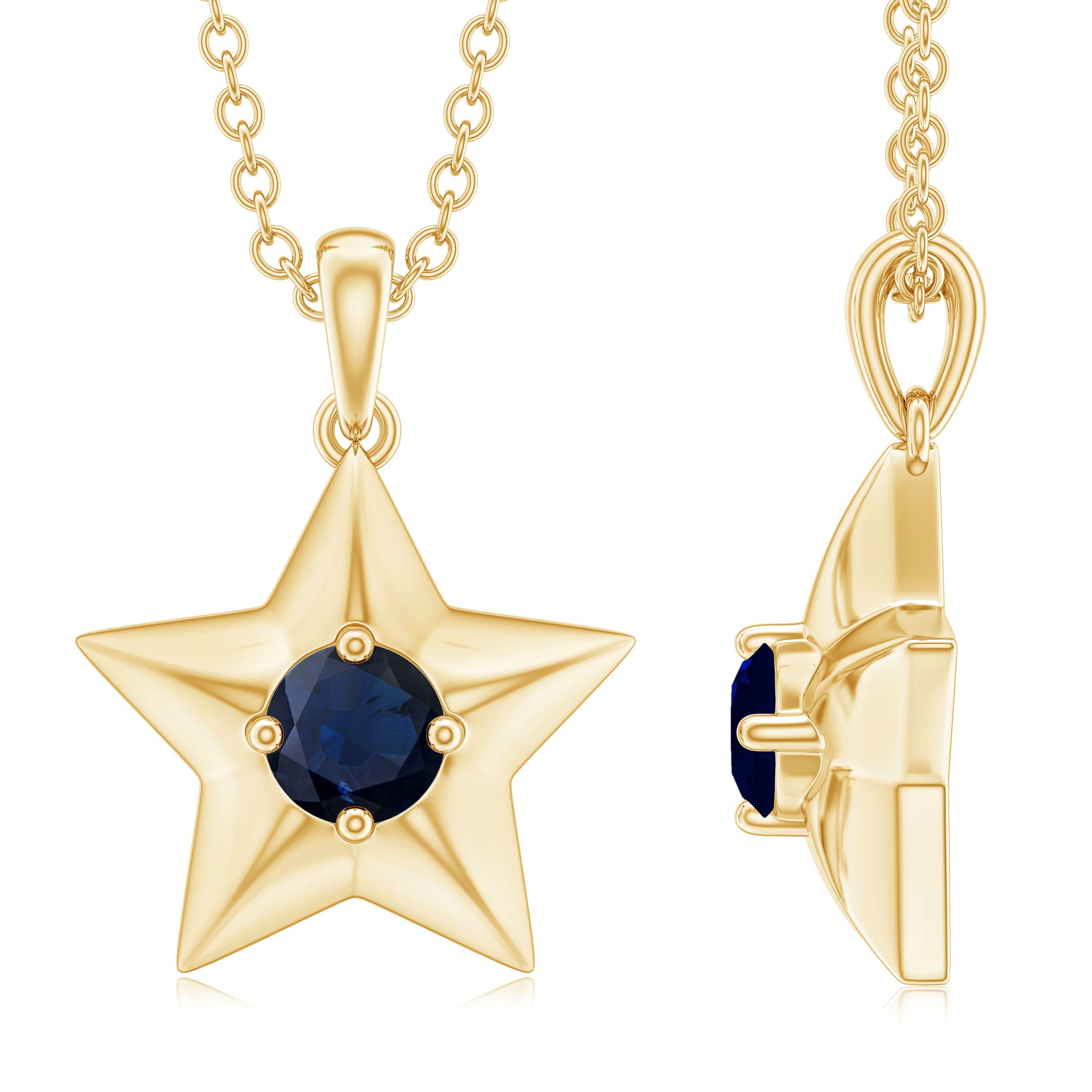 Natural Blue Sapphire Star Pendant Necklace for Women