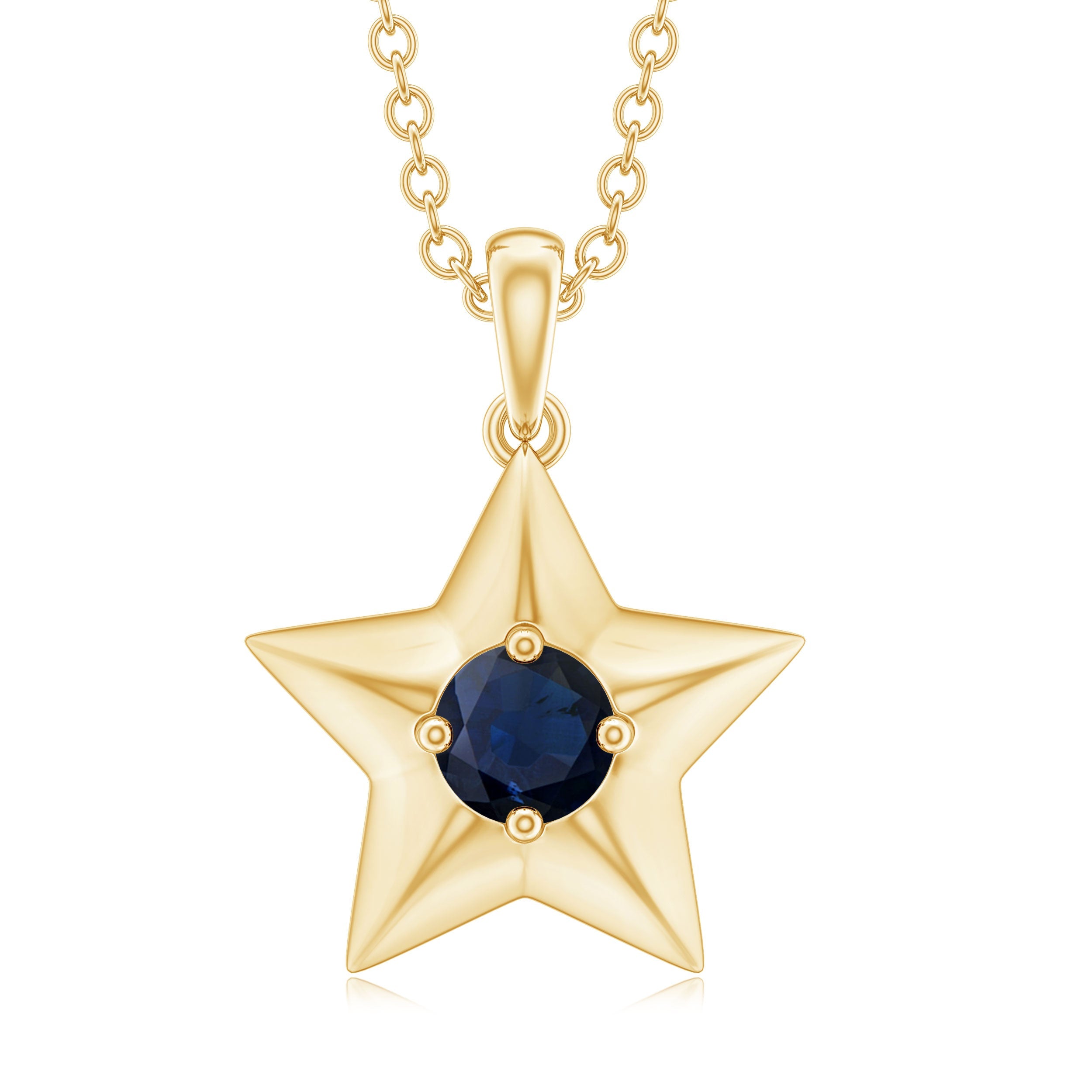 Natural Blue Sapphire Star Pendant Necklace for Women