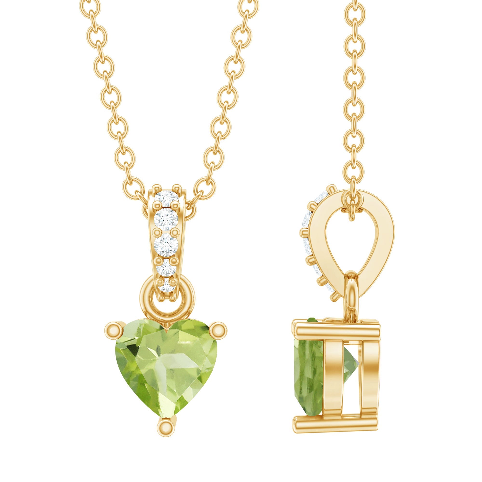 Natural 05 CT Heart Shape Peridot Diamond Pendant Necklace with Chain