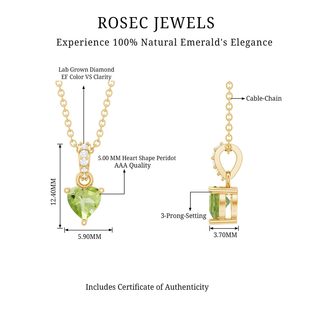 Natural 05 CT Heart Shape Peridot Diamond Pendant Necklace with Chain