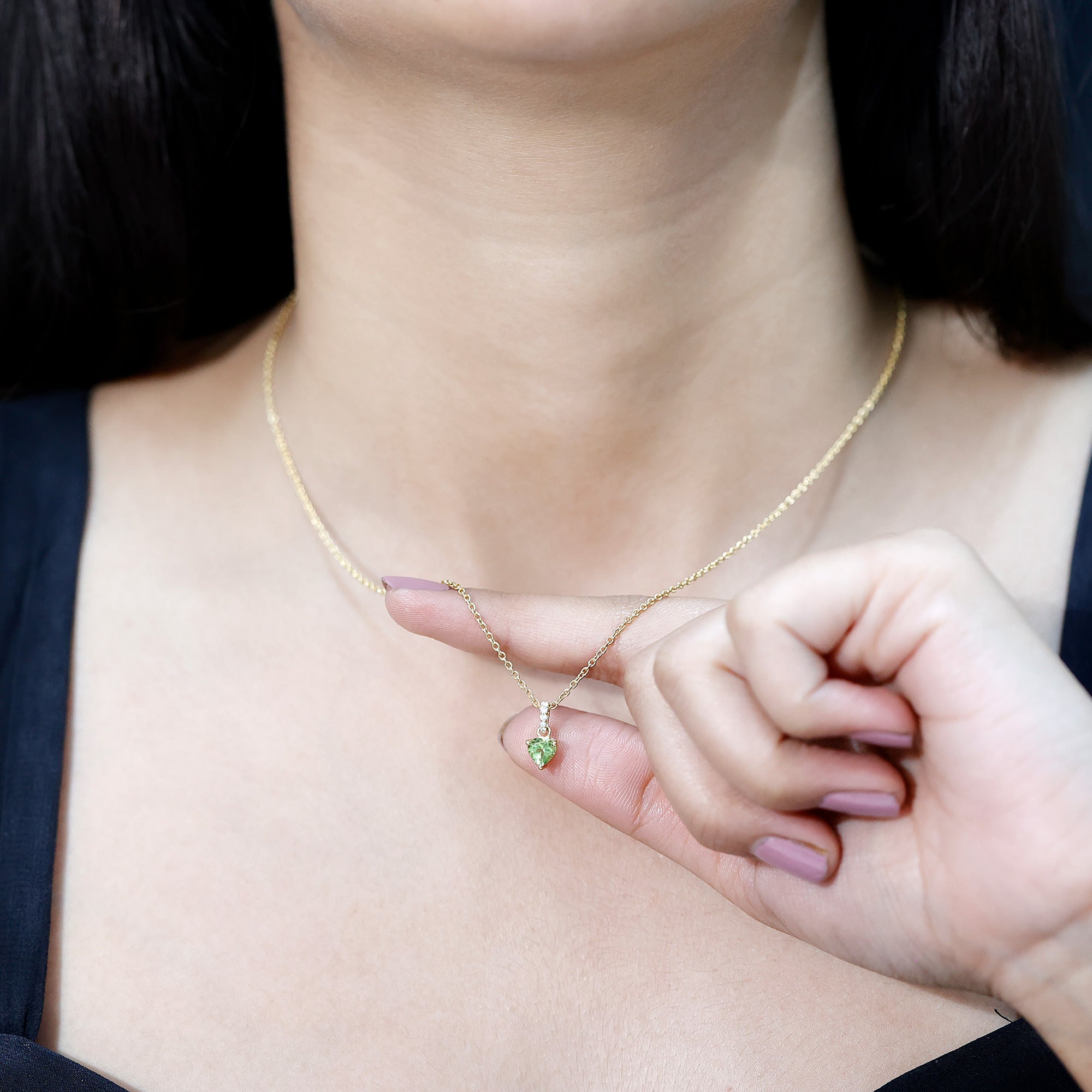 Natural 05 CT Heart Shape Peridot Diamond Pendant Necklace with Chain