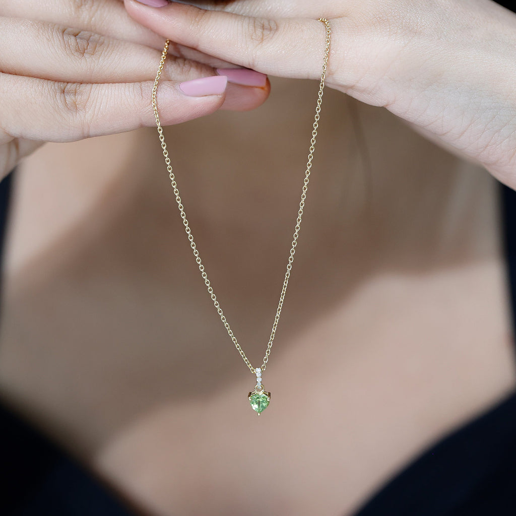 Natural 05 CT Heart Shape Peridot Diamond Pendant Necklace with Chain