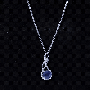 Natural 1 Carat Blue Sapphire Infinity Necklace with Silver Chain