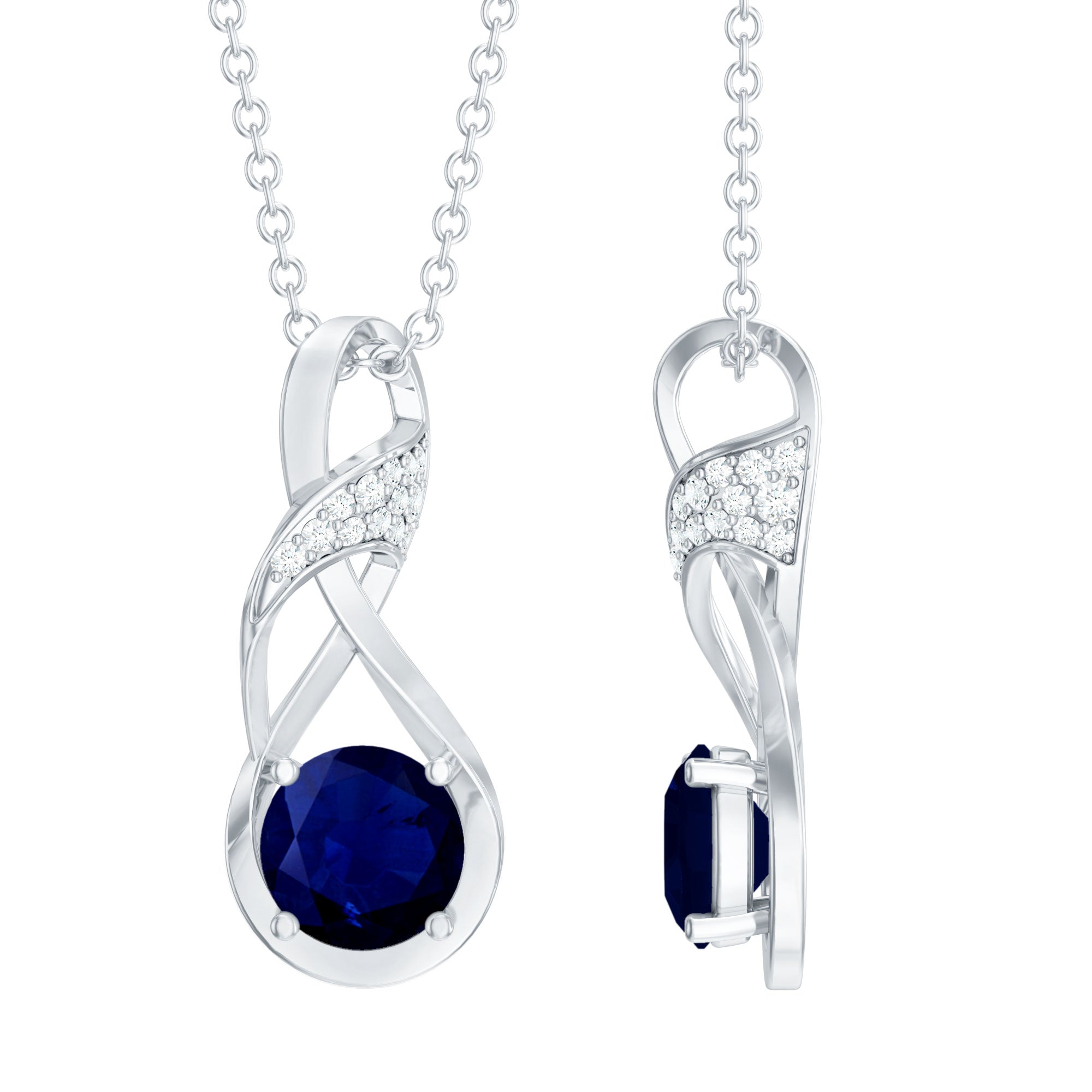 Natural 1 Carat Blue Sapphire Infinity Necklace with Silver Chain