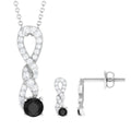 Natural Black Onyx Diamond Twisted Pendant and Earrings Set for Women