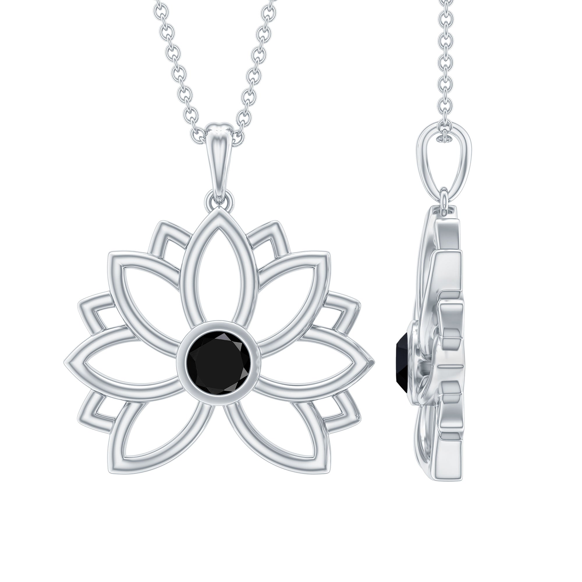 Natural Black Onyx Flower Pendant Necklace for Women