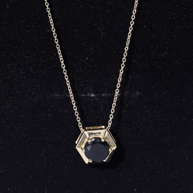 1.25 CT Natural Black Onyx Solitaire Hexagon Pendant in Gold