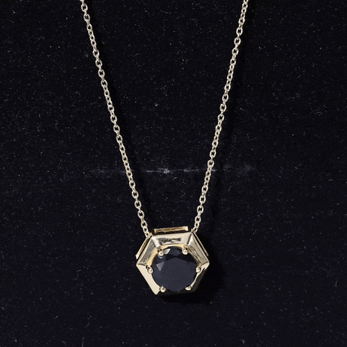 1.25 CT Natural Black Onyx Solitaire Hexagon Pendant in Gold